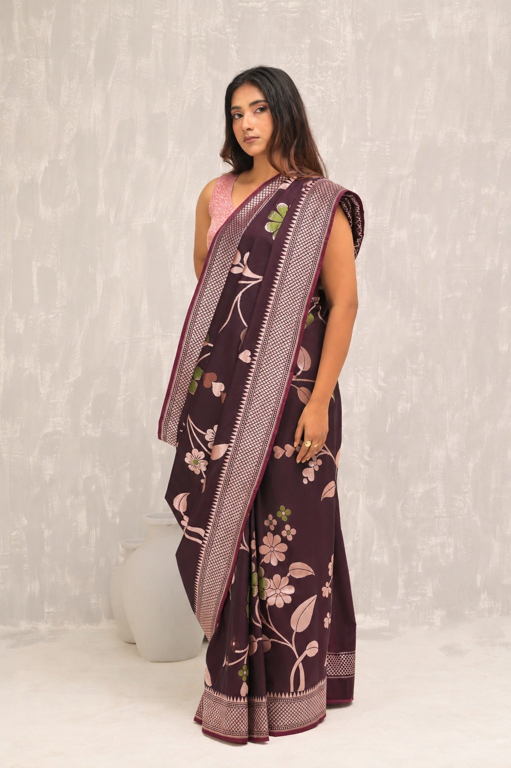 Plum Silk Banarasi Cutwork Saree